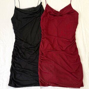Wild Fable Black Burgundy Bodycon Rouched Mini Dresses Spaghetti Strap Size S